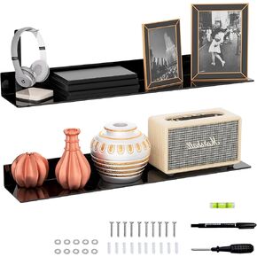 30 Inches Acrylic Long Wall Shelf Set of 2, Black Wall Mounted Acrylic Bathroom Storage Shelves Display Organizer, 2 Pack(30 Inch)