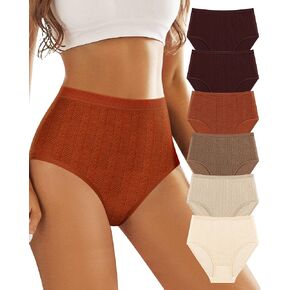 Womens High Waisted Underwear Cotton Panties Soft Stretch Breathable Comfy Full Coverage Briefs 6 Pack