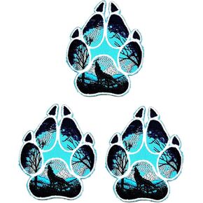 Umama Patch Set of 3 Wolf Dog Paws Foot Cartoon Patch Wolf Howling Full Moon Iron on Patches for Kids Clothing Sew on Appliques Dress Clothes Backpacks Vest Jeans Jackets Hats