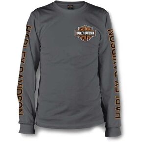 Harley-Davidson Men's Long Sleeve Orange Bar & Shield White Shirt 30291964