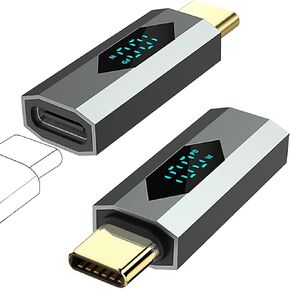 AreMe 2 Pack USB-C Male to USB-C Female Adapter, PD 100W Type C Power Meter Tester with LED Wattage Digital Display for iPhone 15 Series,iPad Air/Pro,MacBook and More (Grey)