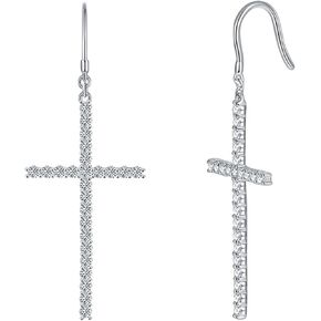 Moissanite Cross Dangle Earrings - 925 Sterling Silver Earrings D color VVS1 Clarity Round Cut Moissanite Earrings for Women Gift