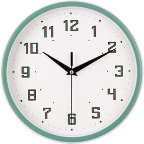 Silent Round Wall Clock Kitchen 9 Inch Modern Style Non-Ticking Decorative Bedroom Office Study Room Kitchen Wall Clock- Green