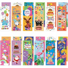 12 PCS Cute Birthday Bookmarks, Bookmarks for Kids, Bulk Bookmarks for Book Lovers, Book Mark for Boys, Girls, Students, Classroom Gifts, School Prize, Reading Present