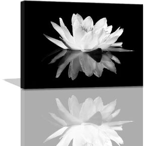 Black and White Wall Art for bathroom Lotus Flower Canvas Wall Pictures Simple Life Floral Blossom Pictures Prints on Canvas Wall Decoration for Bedroom Dorm Decorations for College Girls 12x16inch