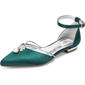 Creativesugar Lady Elegant Pointed Toe Satin Dress Flats Shoes with Pearl and Crystals