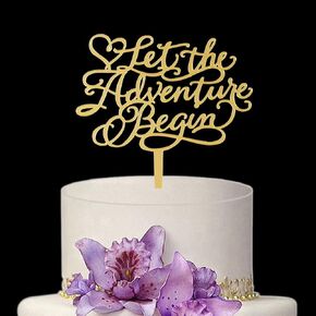قطعة علوية للكيك من Let the Adventure Begin، زينة حفلات الزفاف بموضوع السفر، الوداع، التخرج، ديكور كعكة التقاعد، أكريليك، مرآة ذهبية in Kuwait