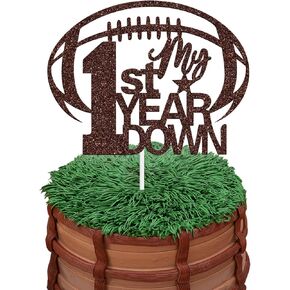My 1st Year Down Cake Topper, American Football Touchdown One Year Birthday Party Decoration, Sports Theme Baby Shower / 1st Birthday Party Decorations Supplies for Boys
