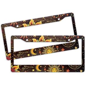 WIRESTER Set of 2 License Plate Frame Decoration Cover for Car Truck SUV Vehicle - Celestial Sun Moon and Stars