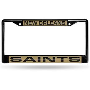 Rico Industries NFL New Orleans Saints Black Black Laser Cut Chrome Frame 12" x 6" 12" x 6" Black Laser Cut Chrome Frame - Car/Truck/SUV Automobile Accessory