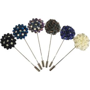 USIX 6/9/15PC Pack-Handmade Men's Lapel Pin Rhinestone Crystal Flower Decor Boutonniere Pin for Suit Wedding Groom Groomsmen Brooch Rose Boutonniere
