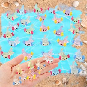 40 PCS Tiny Resin Glow in Dark Axolotl, Colorful Mini Resin Axolotl Figurines Charms Luminous Animal Figures Cake Topper Axolotl Ornament for DIY Craft Garden Decorations Dollhouse Accessories