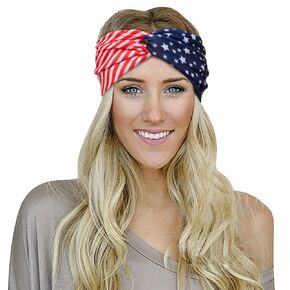 Huachi American Flag Women Headbands Twist, 4th of July Hair Accessories Red White and Blue Patriotic Hair Bands