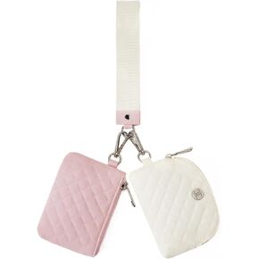 Telena Mini Zip Around Wristlet Wallets for Women Coin Purse Wristlet Keychain Dual Pouch Wallet Beige Pink