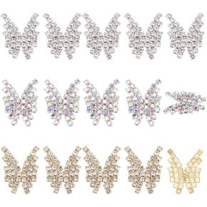 15 Pcs Crystal Rhinestone Butterfly Embellishments Buttons, 3 Colors Zinc Alloy Crystal Butterfly Buttons Sew on Buttons for Shoe Clothing Wedding Dress Decoration(Hole: 1.2mm)