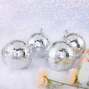 Large Mirror Disco Ball Bright Hanging Disco Ball: 6 Pcs Silver Reflective Mirror Ball - Disco Party 70s Ballroom Dance Music Festivals Decoration (10'', 8'', 3.2'')