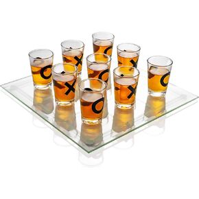 مجموعة ماكسام شوت جلاس تيك تاك تو - 9 رماة كحول مع علامات X وO، لوحة لعب زجاجية شفافة in Kuwait