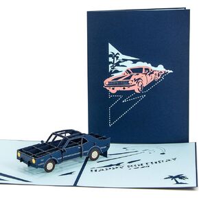 Ribbli Muscle Car (Navy) Handmade 3D Pop Up Card,Greeting Card,Car Card,Birthday Card,For Him,Her,Men,Women,Dad,Husband,Boy,Boyfriend,Brother,Son,Kid,Friend,with Envelope
