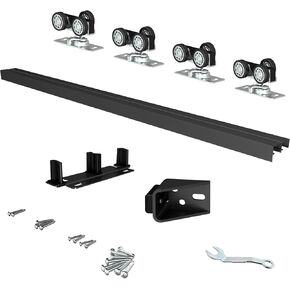 48" Heavy Duty Bypass Door Hardware kit with Finger Pull, Aluminum Double Track Wardrobe Closet Door Hardware Set for 2 Door System, Slide Smoothly Quietly, Easy to Install, 4FT