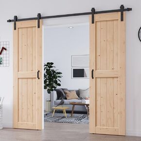 EaseLife 32in x 84in Sliding Barn Doors with 5.5FT Barn Door Hardware Included & Handle,DIY Assemblely,Easy Install,Interior Rooms & Storage Closet,H-Frame