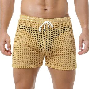 WINTOFW Men's Mesh Fishnet See Through Pants Hollow Openwork Drawstring Lounge Long Pants Pajamas Bottoms
