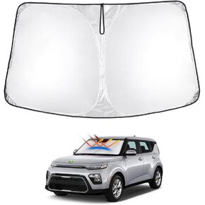 T TGBROS Windshield Sun Shade Custom Fit for 2020-2023 2024 Kia Soul Accessories Foldable Sun Shield Reflective Polyester Sun Visor Cover Block Heat and Sun Protection
