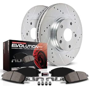 Power Stop K150 Front Z23 Carbon Fiber Brake Pads with Drilled & Slotted Brake Rotors Kit For Nissan Quest 2004-2009 [Vehicle Specific]