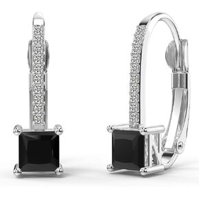 18K White Gold Plated Princess Cut Cubic Zirconia Drop Leverback Earrings Sterling Silver Square Simulated Diamond CZ Dangle Earrings for Women Hypoallergenic in Kuwait