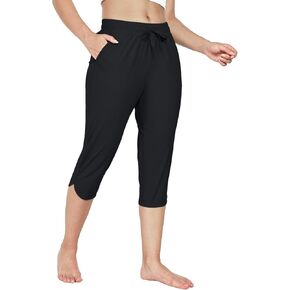 Women's Swim Capri Pants Board Shorts for Swimming Modest Swimsuits Beach Pants with Pockets Quick Dry UPF50+