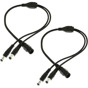 2-Pack Y-Splitter DC Power Cable 12V, 1 Female to 2 Male, 5.5mm x 2.1mm, Extension Cord for CCTV, LED Strips, Routers, 11.6inch