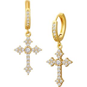 Sacina Gold Rhinestone Cross Hoop Earrings, Cross Earrings for Women, Rhinestone Earrings, Gothic Earrings, Y2k Earrings, Christmas Jewelry Gift for Women