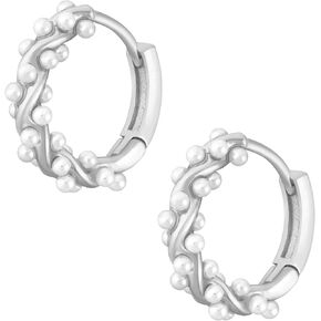 Sacina Silver Pearl Hoop Earrings, Huggie Hoop Earrings, Pearl Earrings for Women, Tiny Dainty Earrings, Minimalist Earrings, Christmas Jewelry Gift For Women