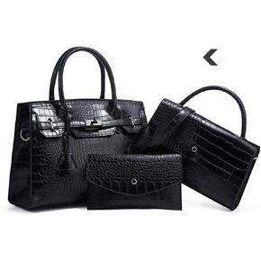 Women PU Leather Crocodile print Large Handbag Shoulder Bag Clutch Handle Fashion Satchel Tote Small Square Purse 3 Set in Saudi Arabia