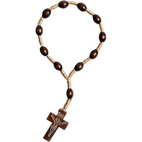 Catholic Wood Rosary Beads Rosary Bracelet,Mini Cross Finger Rosaries for Baptism Communion Weddings Party