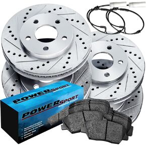 PowerSport Front Rear Brakes and Rotors Kit |Front Rear Brake Pads| Brake Rotors and Pads| Ceramic Brake Pads and Rotors |fits 1996-2000 BMW 528i, 2001-2003 BMW 525i