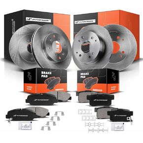 A-Premium Front & Rear Drilled and Slotted Disc Brake Rotors + Ceramic Pads Kit Compatible with Select Acura and Honda Models - CL 1998-1999, Accord 1998-2002, 12-PC Set