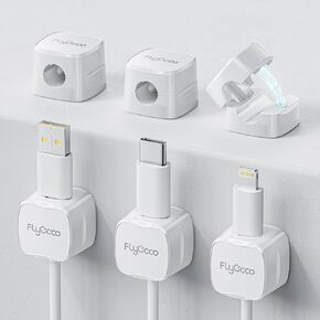 6 Pack Magnetic Cord Organizer, Flycoco Cable Management Clips for Desk Phone Charging Cable Storage Holder, Cable Clips Organizer for Office Desk Kitchen Table Corner Wall Or Car Dashboard (White)