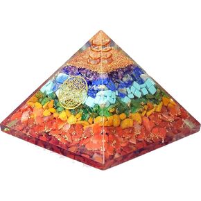 Seven Chakra Crystal Pyramid Orgonite, Orgone Energy Crystals Pyramid, Energy Generator, Meditation Tools for Healing EMF Protection Prosperity Generator, Reiki Energy Crystals