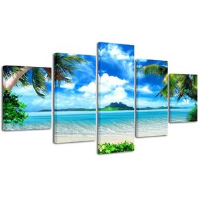 Pyradecor 5 Piece Canvas Prints Wall Art for Living Room Kitchen Home Decorations Large Modern Gallery Wrapped Pretty Landscape Blue Ocean Beach Pictures Paintings Artwork Ready to Hang L