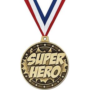 Superhero Medals, 2" Gold Superhero Medal Award with Free Custom Engraving Prime