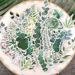 Watercolor Green Plants Leaf DIY Planner Stickers Decal, Decorative Scrapbooking Embellishment Supplies, Adhesive Art Craft Gift for Journal, Diary, Notebook, Letters, Calender, Card Making, Envelop