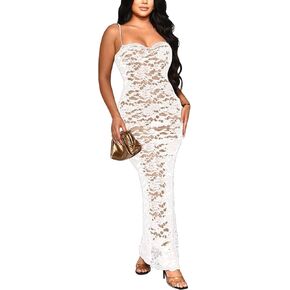 فستان نسائي صيفي طويل بحمالات رفيعة من الدانتيل ومشد مثير بدون أكمام وحفلات مسائية أنيقة وفساتين طويلة in Kuwait