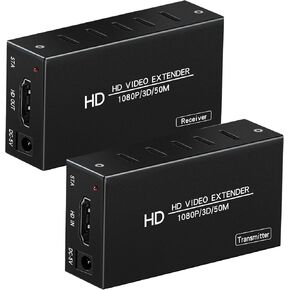 موسع HDMI عبر كابل Cat5e/Cat6 /7 فردي عالي الدقة غير مضغوط حتى 165 قدمًا (50 مترًا) يدعم 1080 بكسل عند 60 هرتز، ثلاثي الأبعاد، EDID (جهاز الإرسال والاستقبال) للكنائس والمؤتمرات والمسرح المنزلي متعدد الوسائط