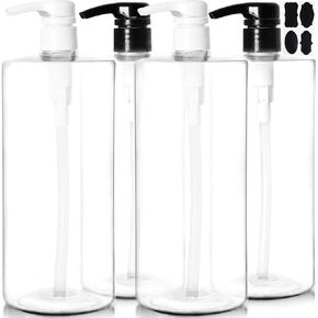 Youngever 4 Pack Pump Bottles for Shampoo 32 Ounce (1 Liter), Empty Shampoo Pump Bottles, Plastic Cylinder with Lockdown-Leak Proof-Pumps