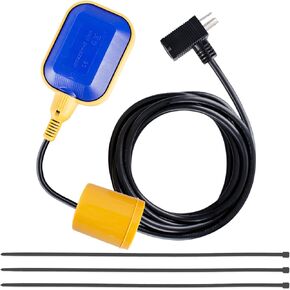 Universal Tethered Float Switch with 10ft Cable and Adjustable Counterweight- Ideal for Sump Pumps, Water Tanks, Sewage Pools, and More - 16 Amp Maximum Pump Run Current, IP68 Waterproof