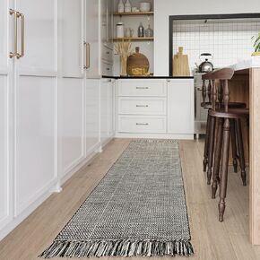 LEEVAN Black Hallway Runner Rug 2'x8', Washable Entryway Runner Rug with Tassel, Reversible Kitchen Rug Runner, Farmhouse Bathroom Rug Runner Long Carpet for Laundry/Bedroom in Kuwait