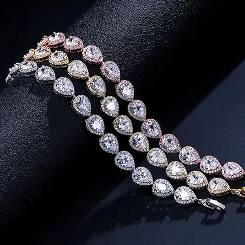 14K Gold Tear Drop Moissanite Bracelet for Women,Luxury Water Drop Gold Chain Charm Bracelet,Fashion Christmas Jewelry Gift for Her in Kuwait