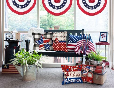 4th of July Throw Pillow Covers 18 x 18 Inch Set of 4, Patriotic Stars God Bless America Summer Farmhouse Holiday Independence Memorial Day Cushion Case for Home Sofa Couch Decoration TH201 in Kuwait