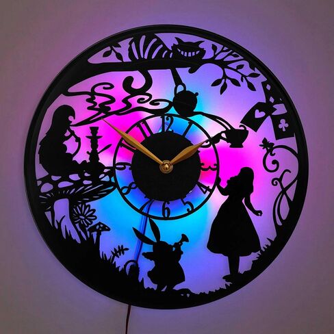 Alice Vinyl Record Wall Clock with Multicolor Led Light, Gifts for Women and Men, Kitchen Home Decor, Black in Saudi Arabia