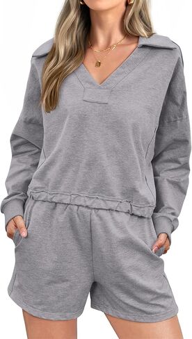 WICIWI Women's 2 Piece Outfits Cotton Tracksuit Long Sleeve Top Shorts Sets With Pocket Lounge Wear Fall Sweatsuits 2023 in Saudi Arabia